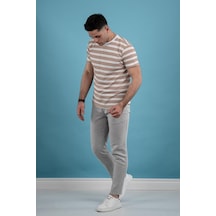 Slimfit Çizgili Örme Kumaş Erkek T-Shirt