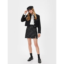 Koton Yüksek Bel Mini Tüvit Etek A Kesim Slim Fit Siyah Ekose 5wak70015uw Siyah Ekoseli Siyah