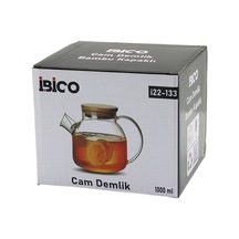 1000ml Sade Düz Cam Demlik Bambu Dış Yüzey - Metal İç Yüzey - Silikon Contalı Kapak 5570