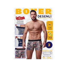 Mercan Erkek Boxer Şişe, Rota, Geyik Desenli 3'lü Paket - Rahat Kesim Çok Renkli
