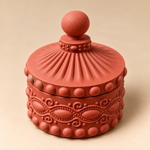 Dekorske Kiremit Rengi İşlemeli Kapaklı Taş Tozu Takı Kutusu El Yapımı Vintage Dekoratif Kutu Ve Çok Amaçlı Organizer Renk