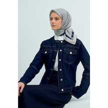 Armine Tivil Saf İpek Eşarp 9502 - 01 Lacivert Krem Logo Desen Krem- Lacivert