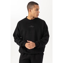 Maraton Sportswear Oversize Erkek Bisiklet Yaka Uzun Kol Basic Siyah Sweatshirt 21822-siyah