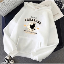 Haikyuu Karasuno Beyaz Kapşonlu Sweatshirt Beyaz