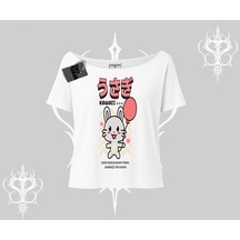 Tarzsokak Kayık Yaka Tshirt Usagi Kawaii Cute Heart Energy Beyaz