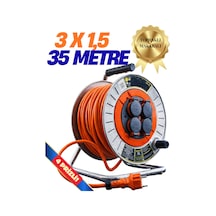 Klc Seyyar Makaralı Kablo Kapaklı 4 Prizli Metal Uzatma Kablosu 3x1.5 Mm Cca Kablo 35 Metre. 35 M