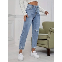 Epilons Zenda1125 Kadın Açık Mavi Yırtık Mom Fit Kot Pantolon Zenda478
