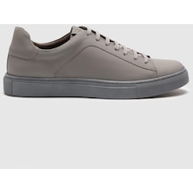 Hakiki Deri Gri Bağcıklı Erkek Sneaker Ayakkabı - Gri