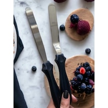 Eğik Pasta Sıvama Spatulası Düz Pasta Sıvama Spatulası 2li Takım Çelik Spatula Çelik Siyah Diğer