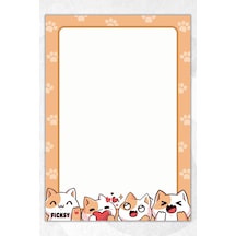 A5 Kedi Bloknot Çizgisiz Defter - 50 Yaprak - Memopad - Notepad - Not Defteri - Not Kağıdı Turuncu Turuncu