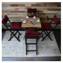 Modern Style Home Minderli Balkon Bahçe Mutfak Bistro Set Katlanır 4+1 Masa-sandalye Bordo