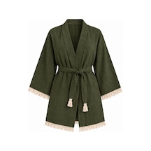 Kimono Müslin 2 Katlı Peştemal Bornoz Beden L-xl - Haki Yeşili Haki Yeşil