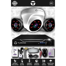 Turkno 3 Kameralı Galia 1 İç Kamera Set 250 GB HDD Full HD Gece Görüşlü Güvenlik Kamerası Sistemi