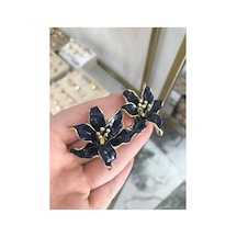 Tasarım Çiçek Model Lacivert Küpe