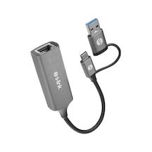 Swv-usbc029 Gri Metal Type-c + Usb3.0 Çeviricili 10/100/1000mbps Adaptör, Usb3.0 Ethernet Çevirici, Type C Ethernet Çevirici