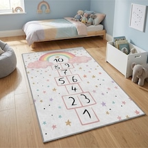 Turkıshrug Kıngdom Kaymaz Taban Yıkanabilir Anti-alerjik Leke Tutmaz Dekoratif Seksek Oyun Halısı Trendrug 56 Çok Renkli