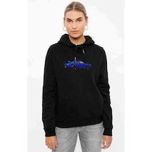 Subaru Baskılı Siyah Kadın Kapşonlu Sweashirt (534693351)