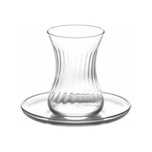 12 Parça Çay Bardağı Çay Tabağı Seti Şeffaf