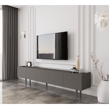 Capella Gri Mdf Country 5 Kapak Ahşap Ayaklı 200 Cm Tv Ünitesi