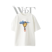Thewert Hot Air Balloon 1 Tasarım Baskılı Ünisex Beyaz Oversize T-shirt