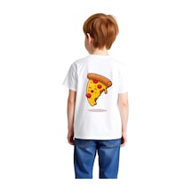 Paybuy Çocuk Tişört Pizza Dilimi Baskılı Yuvarlak Yaka Kısa Kol %100 Pam beyaz