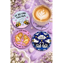 Love Collection, Romantik Mesajlı Aşk Temalı 4 Lü Dekoratif Bardak Altlığı Seti - 933630229 Diğer