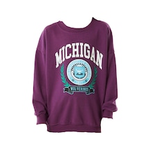 İrem Çocuk Giyim Kız Çocuk Michigan Yazı Desenli Mor Renk Mevsimlik Sweatshirt Mor