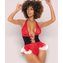 Ang Butik Kadın New Dreams 8603 Ağ Kısmı Açık Yılbaşı Kostümü Takımı Kırmızı