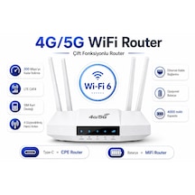 4g/5g Wifi Router 300 Mbps Sim Kartlı 4.000mah Dahili Batarya 4 Antenli Modem Taşınabilir Şarjlı Ev-ofis İnternet Cihazı Birden Fazla Cihaz Desteği Type-c Şarjlı