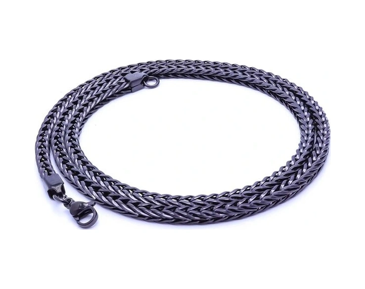 Moncuk Design Köşeli Kral Bakla Örgülü Çelik Kolye 4mm 3351cek026 Siyah