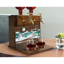 Bk Gift Kişiye Özel Kabartma Yeni Yıl Tasarımlı İsimli Çift Musluklu Doğal Ahşap İçki Standı-12, İçki Standı, Doğum Günü Hediyesi, Ev Hediyesi Bitmeye