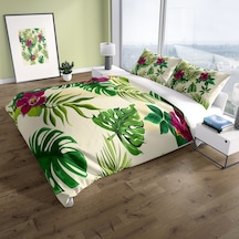 Cattleya Green 3D Pamuk Saten Çift Kişilik Nevresim Takımı Çok Renkli