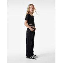 Koton Pencere Detaylı Kısa Kollu Bisiklet Yaka Crop Tişört Siyah 6skg10499ak
