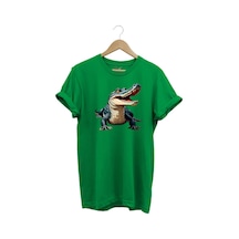 Timsah Baskılı %100 Pamuk Regular Fit T-shirt Yeşil