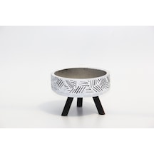 Bonsai Saksısı Arkaik Motif Ayaklı - El Yapımı Beyaz Beton Saksı