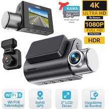 Kawa D7 2 Kameralı Ön Ve Arka 4k+1080p Hdr Wi-fi 6 Ve Gps'li Araç Kamerası + 64gb Hafıza Kartı