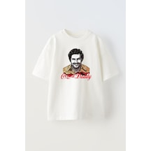 Thewert Unisex Pablo Tasarım Baskılı Pamuk Beyaz Oversize T-shirt