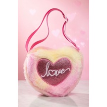 Mollycrush Love Nakışlı Kız Çocuk Pembe Hediye Peluş Çanta Simli Kalp Ve Yazı Detaylı Pembe Renk Geçişli
