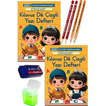 Kılavuz Dik Çizgili Güzel Yazı Defteri Orta Boy Fatih Kırmızı Ve Siyah Jumbo Kurşun Kalem Sınav Silgisi Kalemtraş Defter