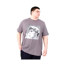 Mode Xl Büyük Beden Erkek T-shirt Bisiklet Yaka Statue U25027 Füme Füme