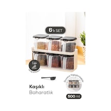 Vienev 6'lı Beyaz Standlı Kaşıklı Etiketli Kendinden Yapışkanlı Baharatlık Seti Beyaz Beyaz