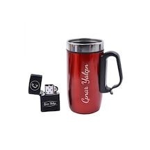 Kişiye Özel Kırmızı Bardak Termos & Kişiye Özel Zippo Tarzı Çakma Kırmızı