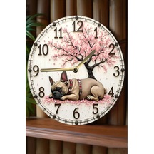 Sakura Ağacı Ve Fransız Bulldog Temalı Mdf Duvar Saati 33 Cm Sdw325 Renkli