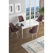 Canisa Concept Han Serisi 70x114, Açılabilir Mdf Mutfak Masa Takımı, Beyaz Masa Ve 4 Gülkurusu Sandalye Masa Beyaz Sandalyeler Gülkurusu