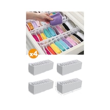 4 Adet - 11 Gözlü Çekmece Içi Akordiyon Organizer - Small 11 X 41 X 12 Kumaş Gri Diğer