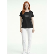 Neden Tekstil Kadın Basic Güneş Desenli Yuvarlak Yaka Kısa Kollu T-shirt - Siyah