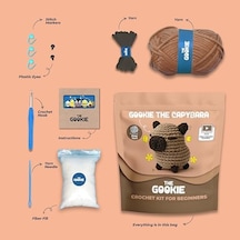 The Gookie Başlangıç Seviyesi Amigurumi Kapibara Örgü Seti, El Yapımı Tığ İşi Oyuncak, Kahverengi, Tam Set Malzemelerle Açık Bej
