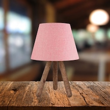 Artgift Tasarım Luce Üç Ayaklı Ahşap Ayaklı Abajur Pembe Kumaş Başlık Pembe