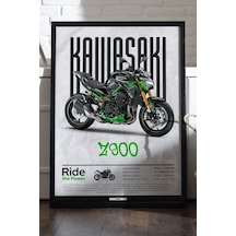 Kawasaki Z900 Siyah Ahşap Çerçeveli Poster, Dekoratif Motosiklet Duvar Tablosu