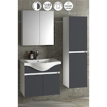 Yıldız 55+35 Cm Beyaz-antrasit Gri Mat Mdf Seramik Lavabolu Asma Banyo Dolabı Takımı Beyaz - Antrasit
